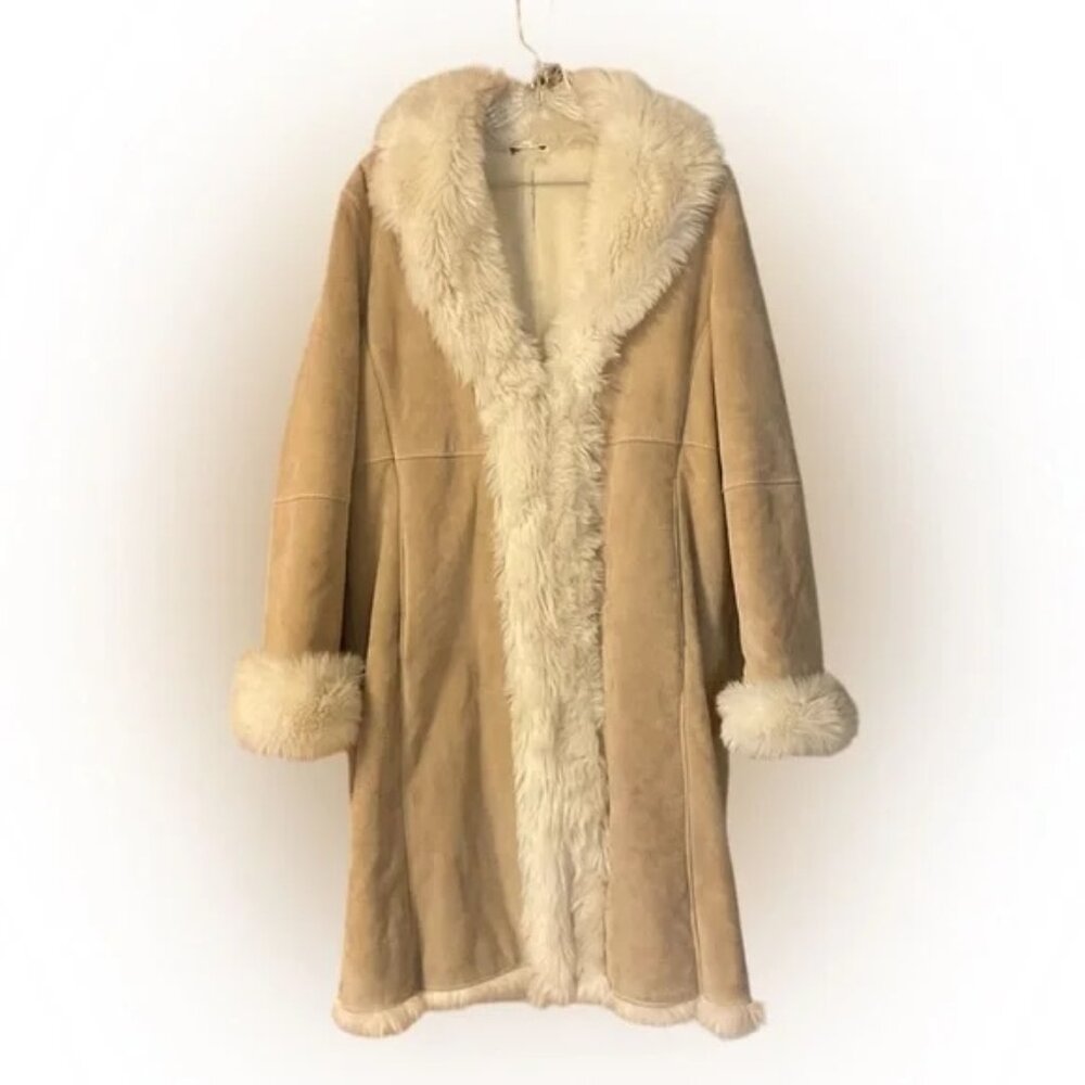 Wilsons Leather Suede with Faux Fur Trim Long Penny Lane Coat